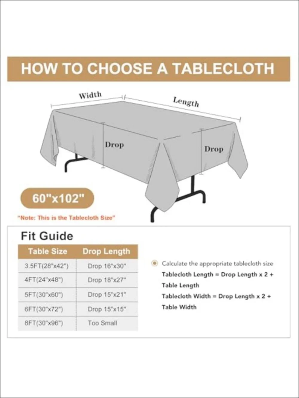 6 Pack 60x102 Inch Polyester Tablecloths for 6 Foot Tables